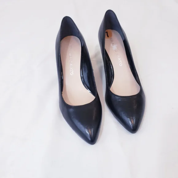 Franco Sarto Frankie Black Wedge Pump Size 7 Leather Wedged Heel Pointed Toe - Picture 12 of 14